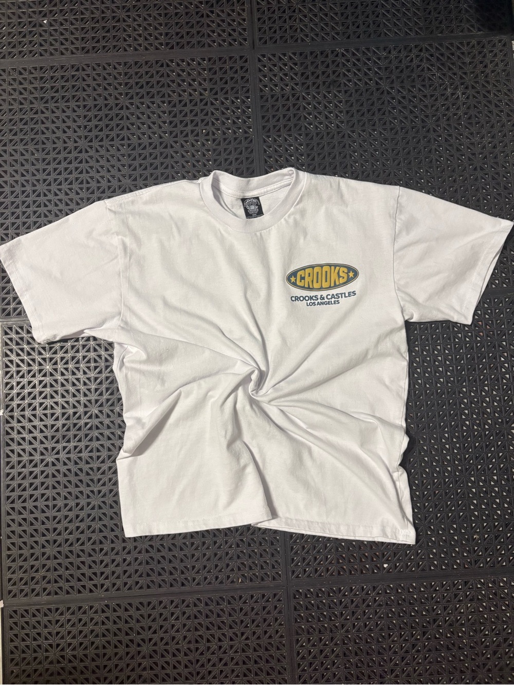 Crooks & Castles White Tee with Car Graphics in the Back